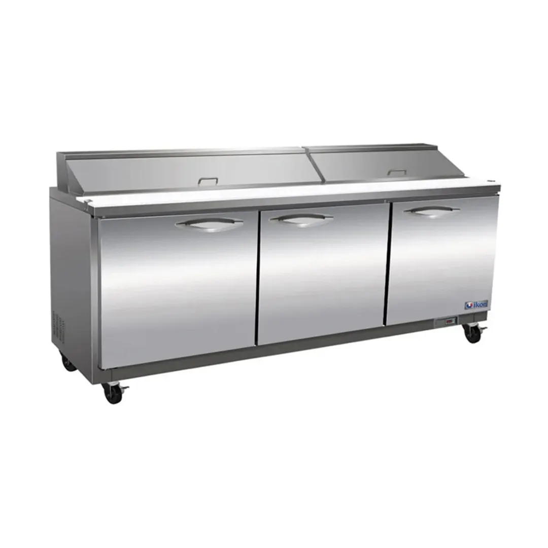 IKON ISP72 72" Three Section Sandwich / Salad Prep Table w/ 3 Doors, 18 Pans