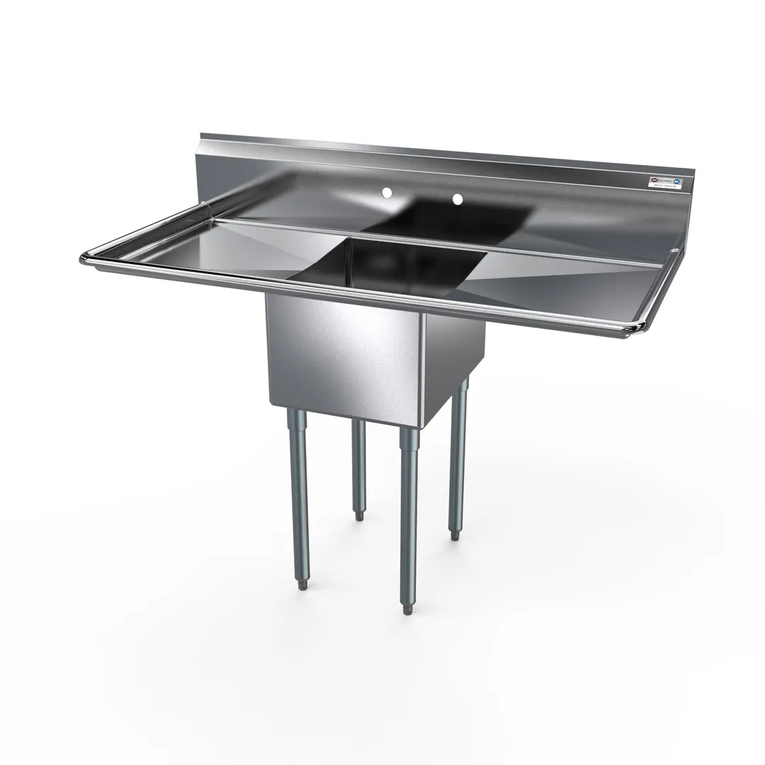 NBR Equipment 1SG-242414LR24 72" One Compartment Sink, 24"W x 24"L Bowl With 2 Drainboards
