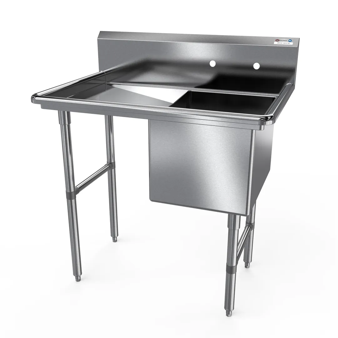 NBR Equipment 1SS-182414L18 40" One Compartment Sink, 18"W x 24"L Bowl With Left-Hand Drainboards