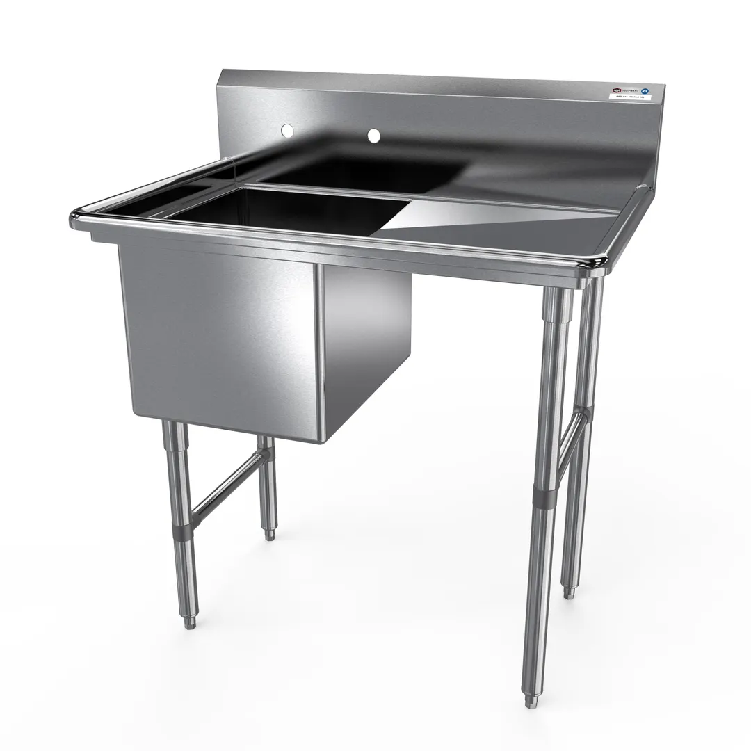 NBR Equipment 1SS-182414R18 40" One Compartment Sink, 18"W x 24"L Bowl With Right-Hand Drainboards