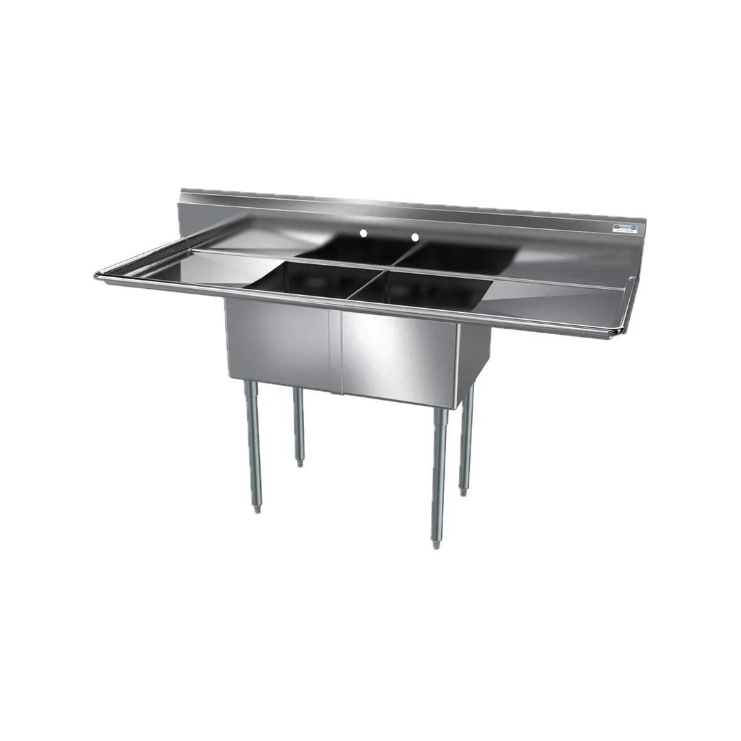 NBR Equipment 2SG-242414LR24 96" Two Compartment Sink, 24"W x 24"L Bowl With 2 Drainboards