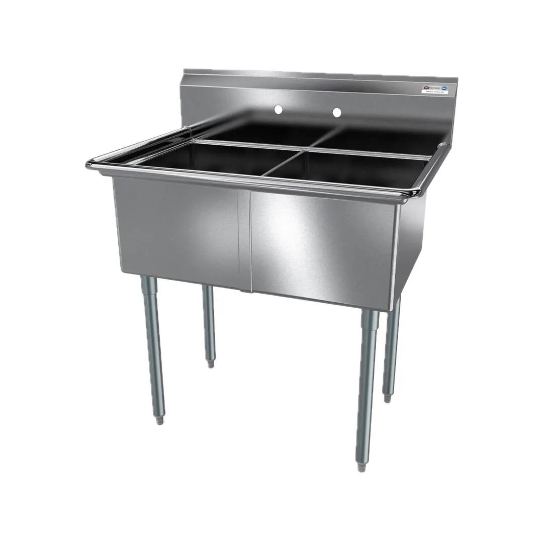 NBR Equipment 2SG-242414 53" Two Compartment Sink, 24"W x 24"L Bowl Without Drainboard