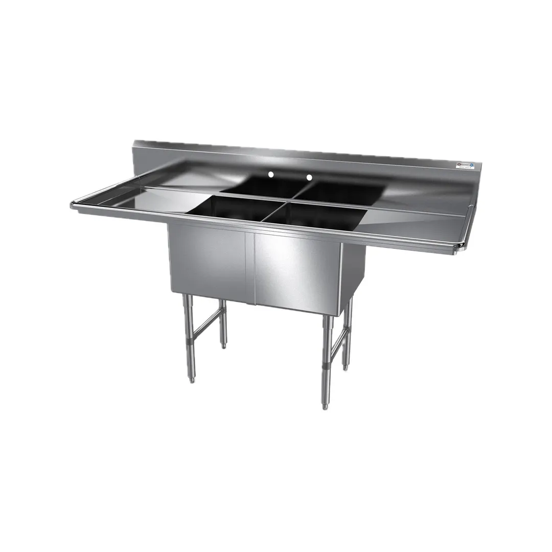 NBR Equipment 2SS-162014LR18 71" Two Compartment Sink, 16"W x 20"L Bowl With 2 Drainboards