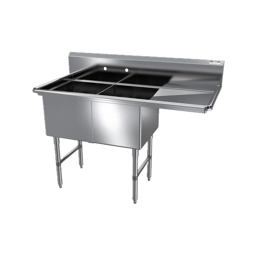 NBR Equipment 2SS-162014R18 54" Two Compartment Sink, 16"W x 20"L Bowl With Right-Hand Drainboard
