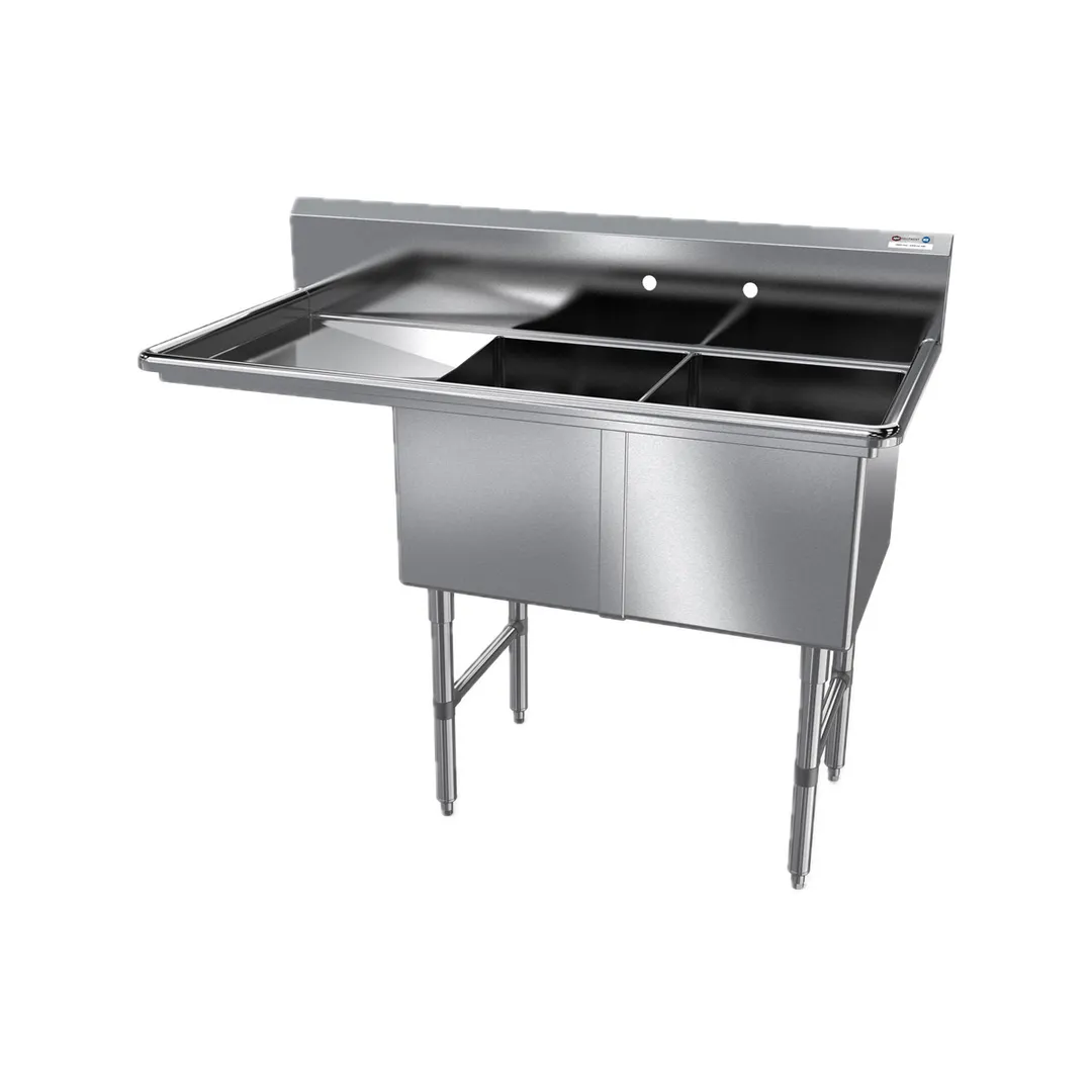 NBR Equipment 2SS-181814L18 58" Two Compartment Sink, 18"W x 18"L Bowl With Left-Hand Drainboard