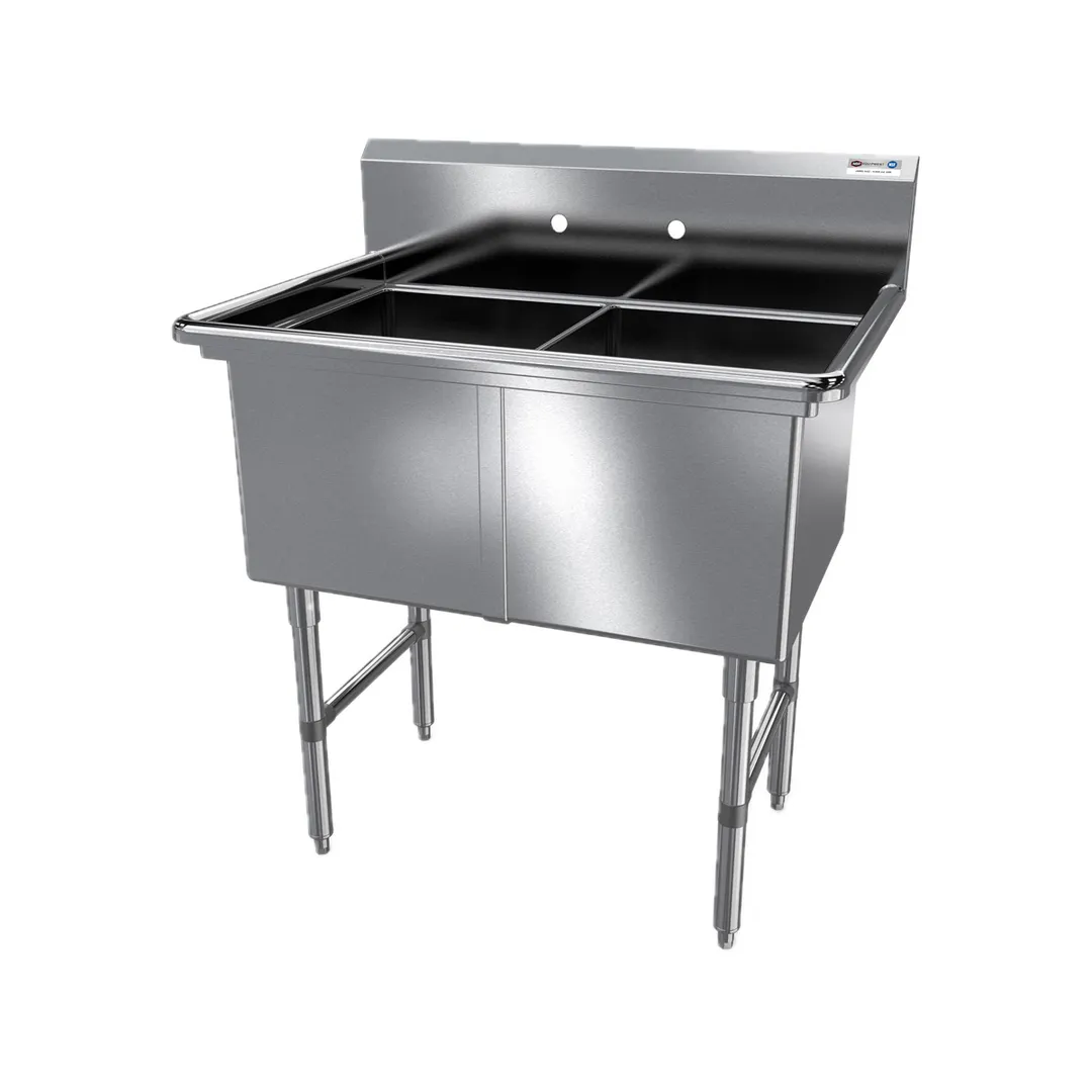 NBR Equipment 2SS-181814 41" Two Compartment Sink, 18"W x 18"L Bowl Without Drainboard