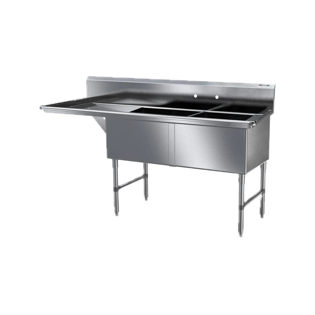 NBR Equipment 2SS-242414L24-REINF 76" Two Compartment Sink, 24"Wx24"L Bowl w/ Left-Hand Drainboard