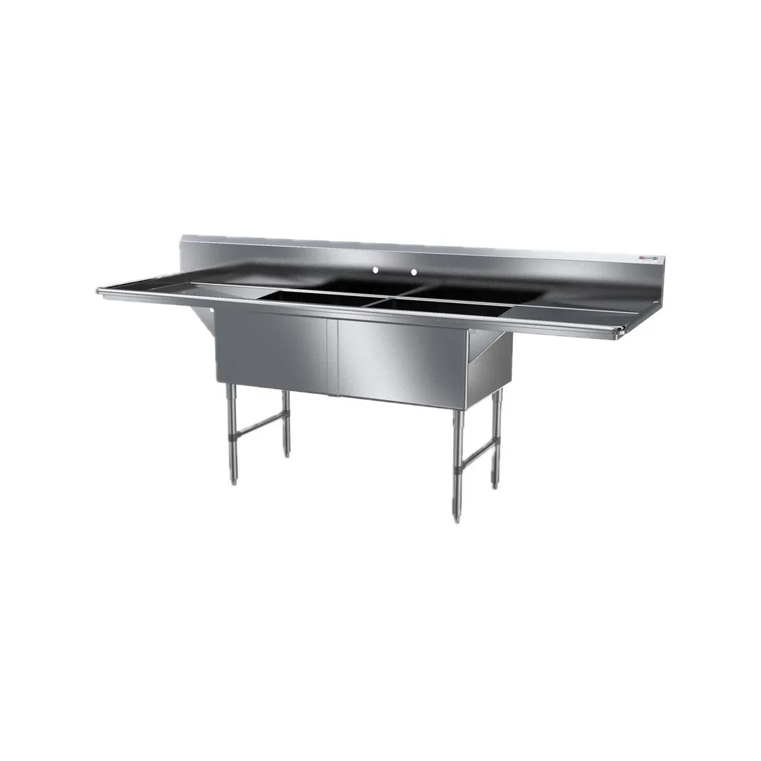 NBR Equipment 2SS-242414LR24-REINF 99" Two Compartment Sink, 24"Wx24"L Bowl w/ 2 Drainboards