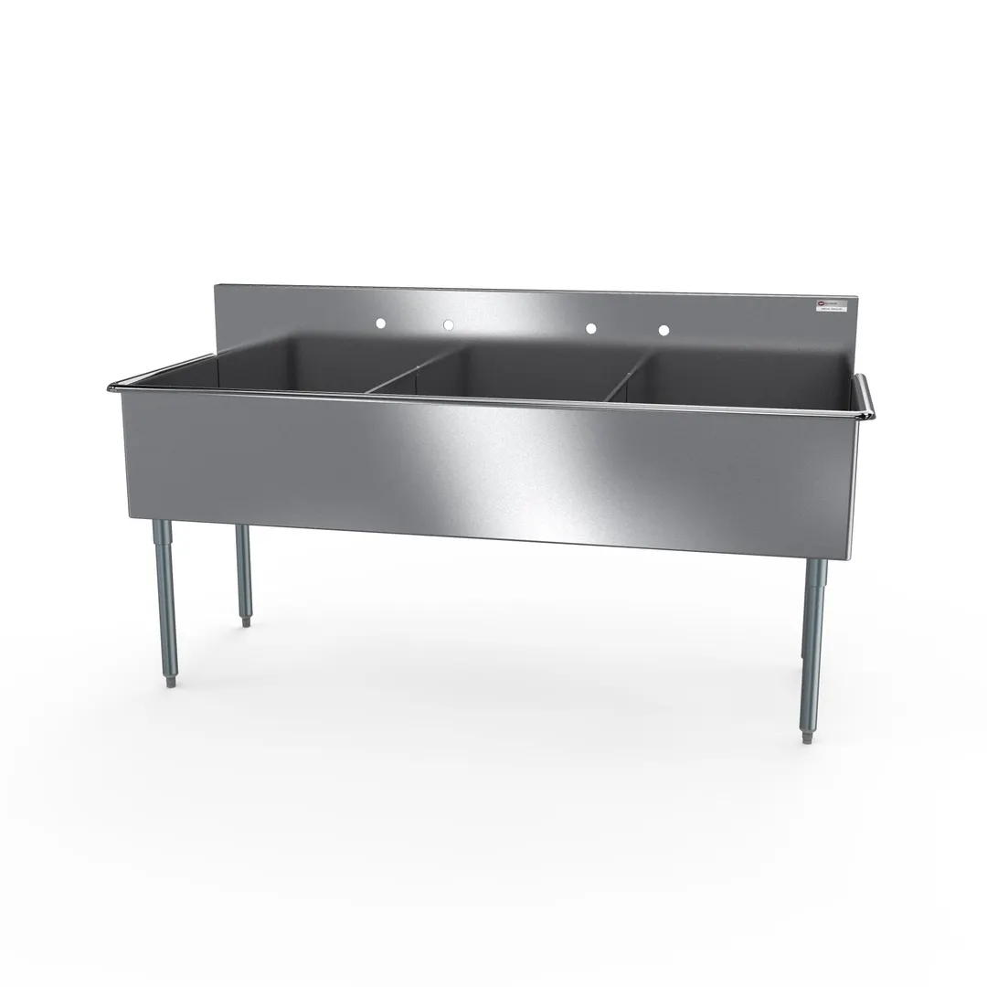 NBR Equipment 3BSG-1821 57" Three Compartment Sink, 18"W x 21"L Bowl Without Drainboard