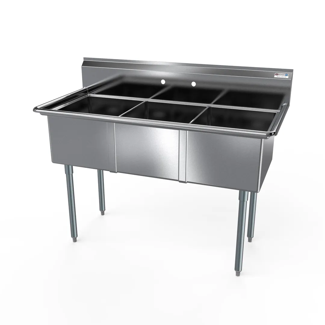 NBR Equipment 3SG-101410 35" Three Compartment Sink, 10"W x 14"L Bowl Without Drainboard