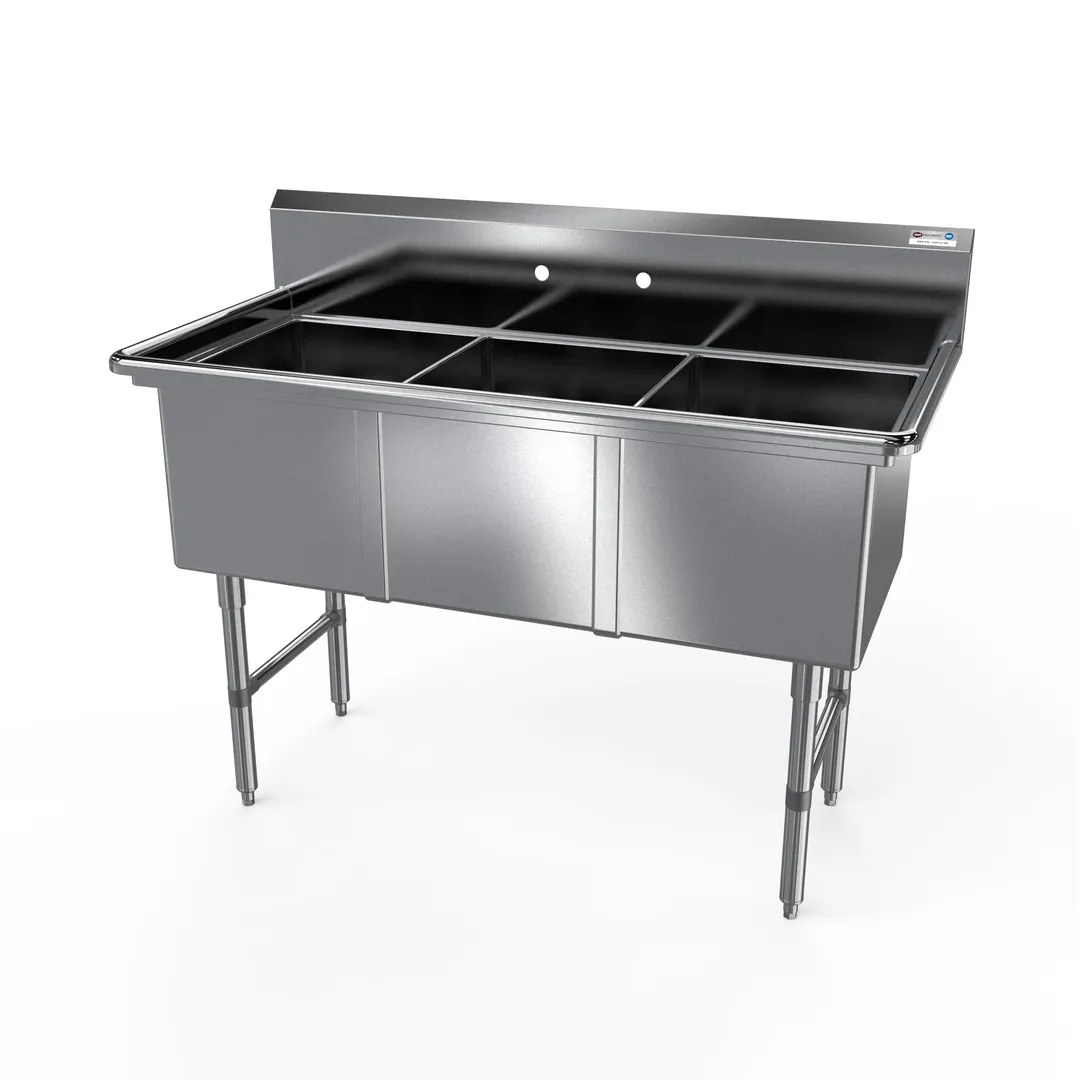 NBR Equipment 3SS-162014 53" Three Compartment Sink, 16"W x 20"L Bowl Without Drainboard