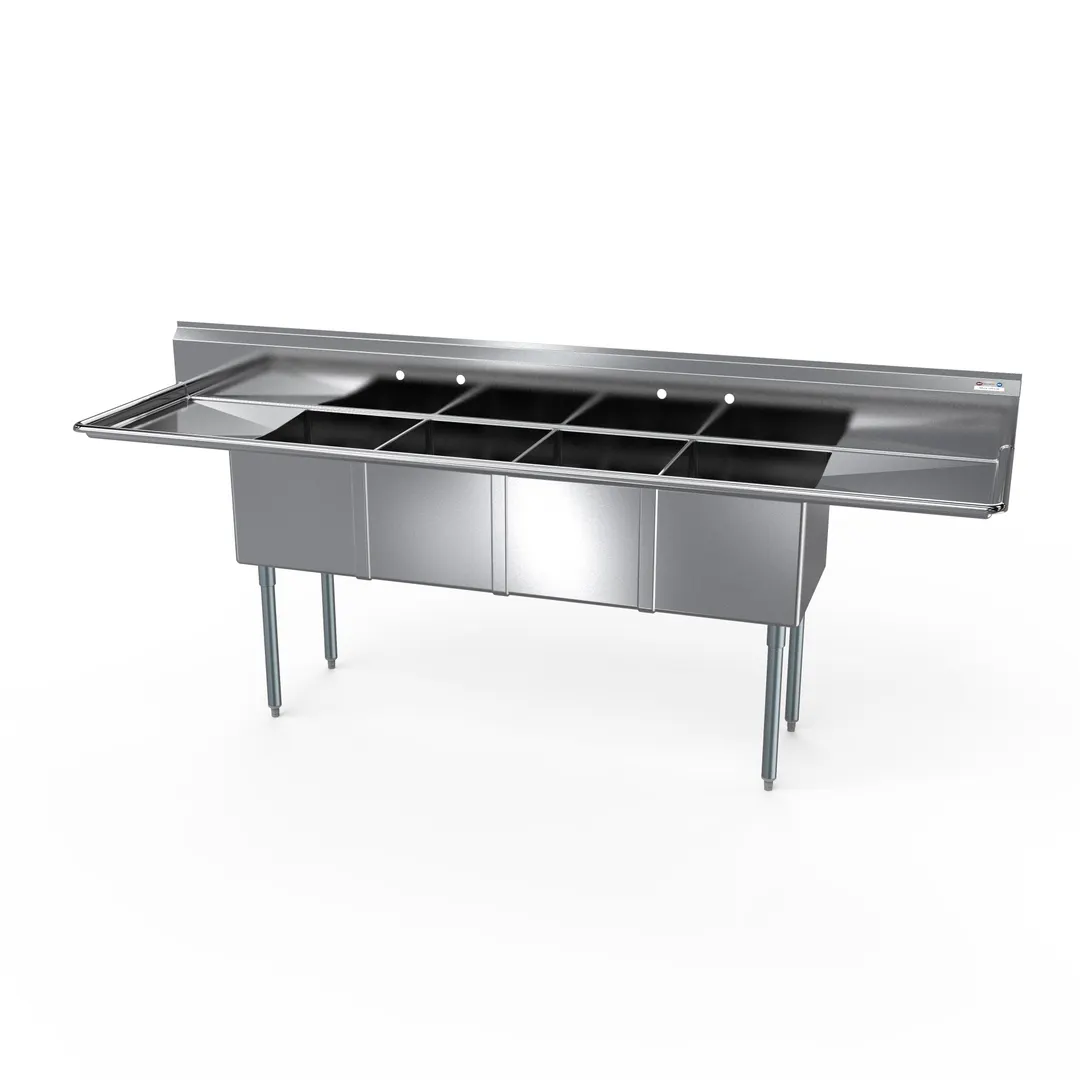 NBR Equipment 4SG-162014LR18 100" Four Compartment Sink, 16"W x 20"L Bowl With 2 Drainboards
