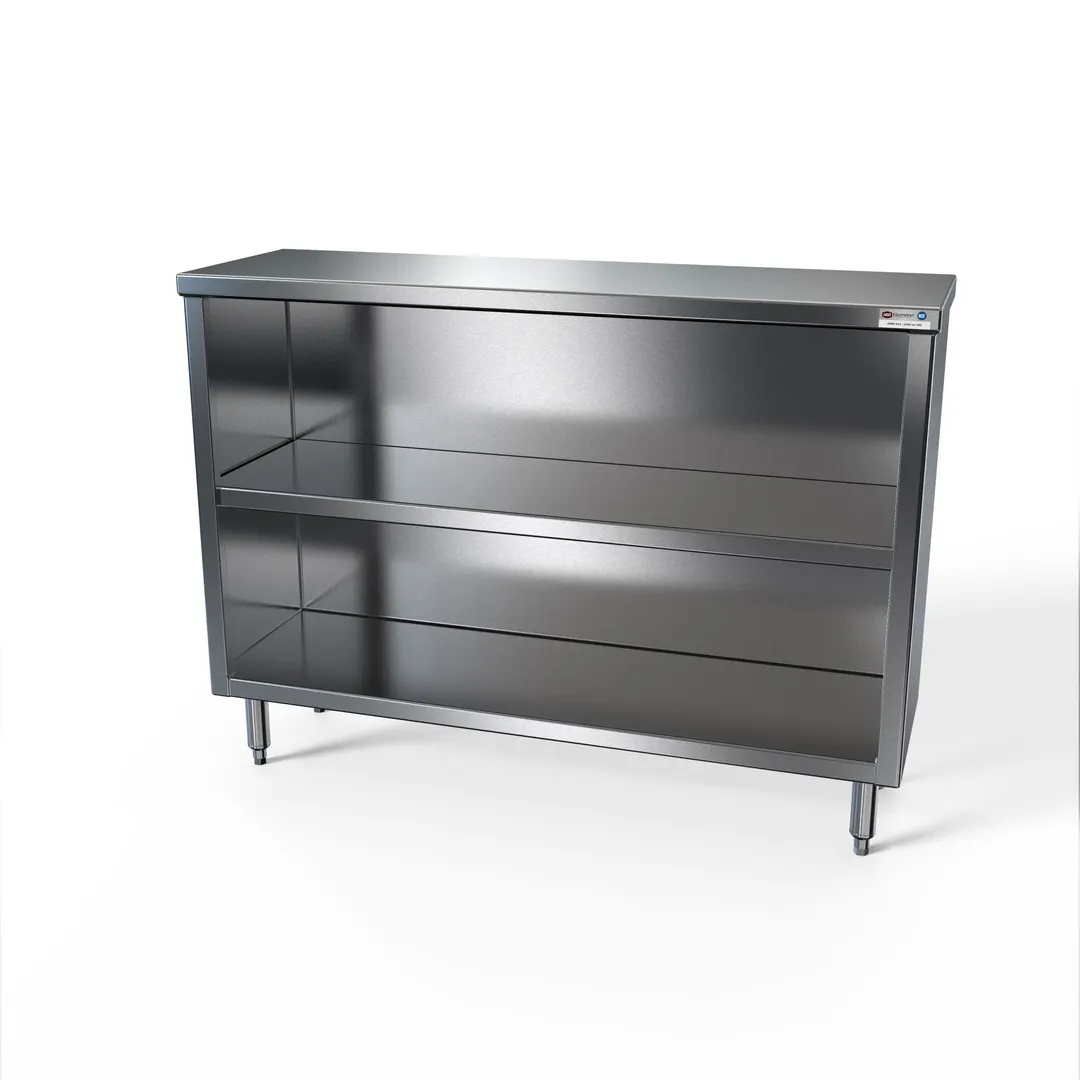 NBR Equipment DC-1560 S.Steel Open Front Dish Cabinet, Open Base with Fixed Mid-Shelf / 60"x15"