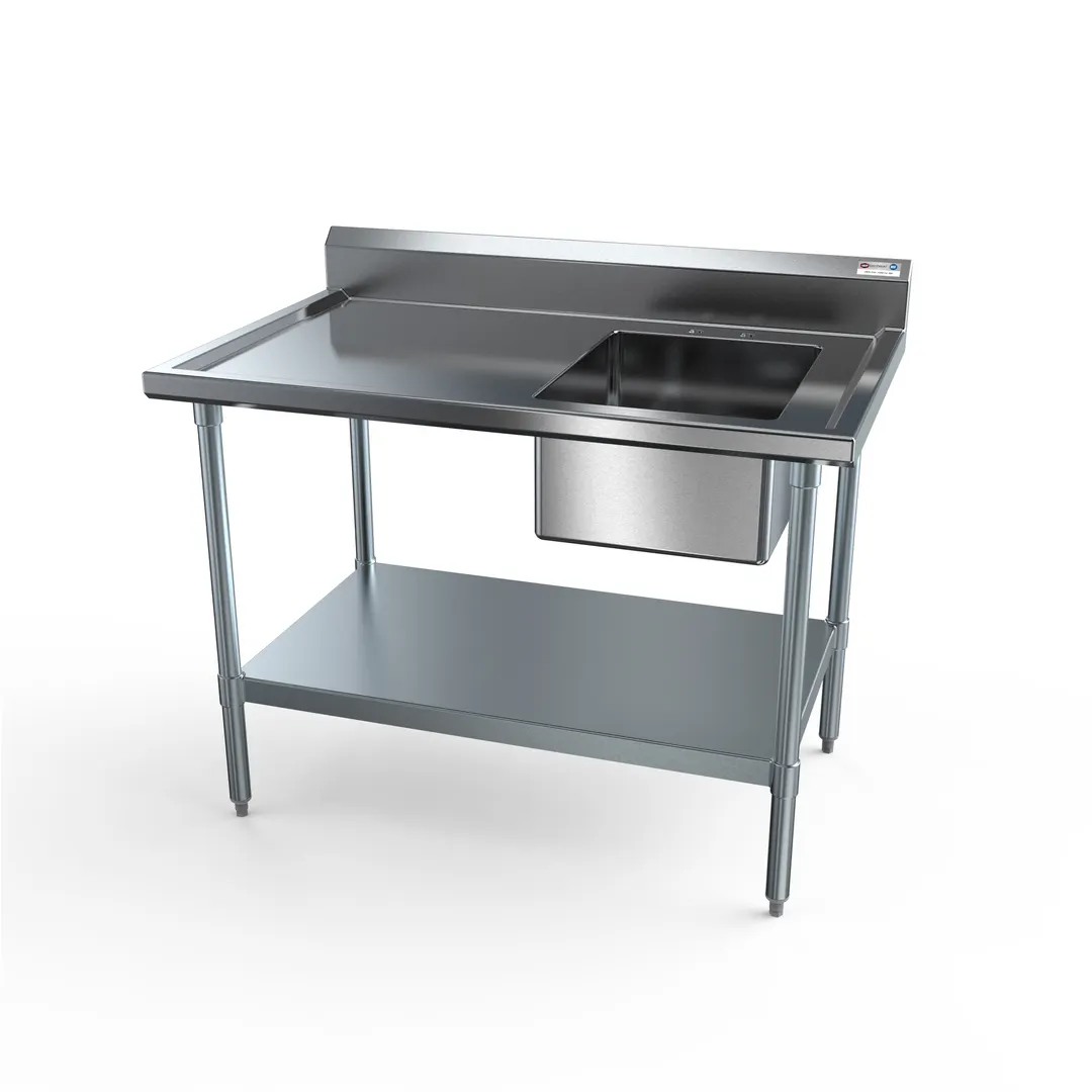 NBR Equipment PTG-1620R4 48" Economy Work Table with Prep Sink, Bowl On Right - 18 Gauge
