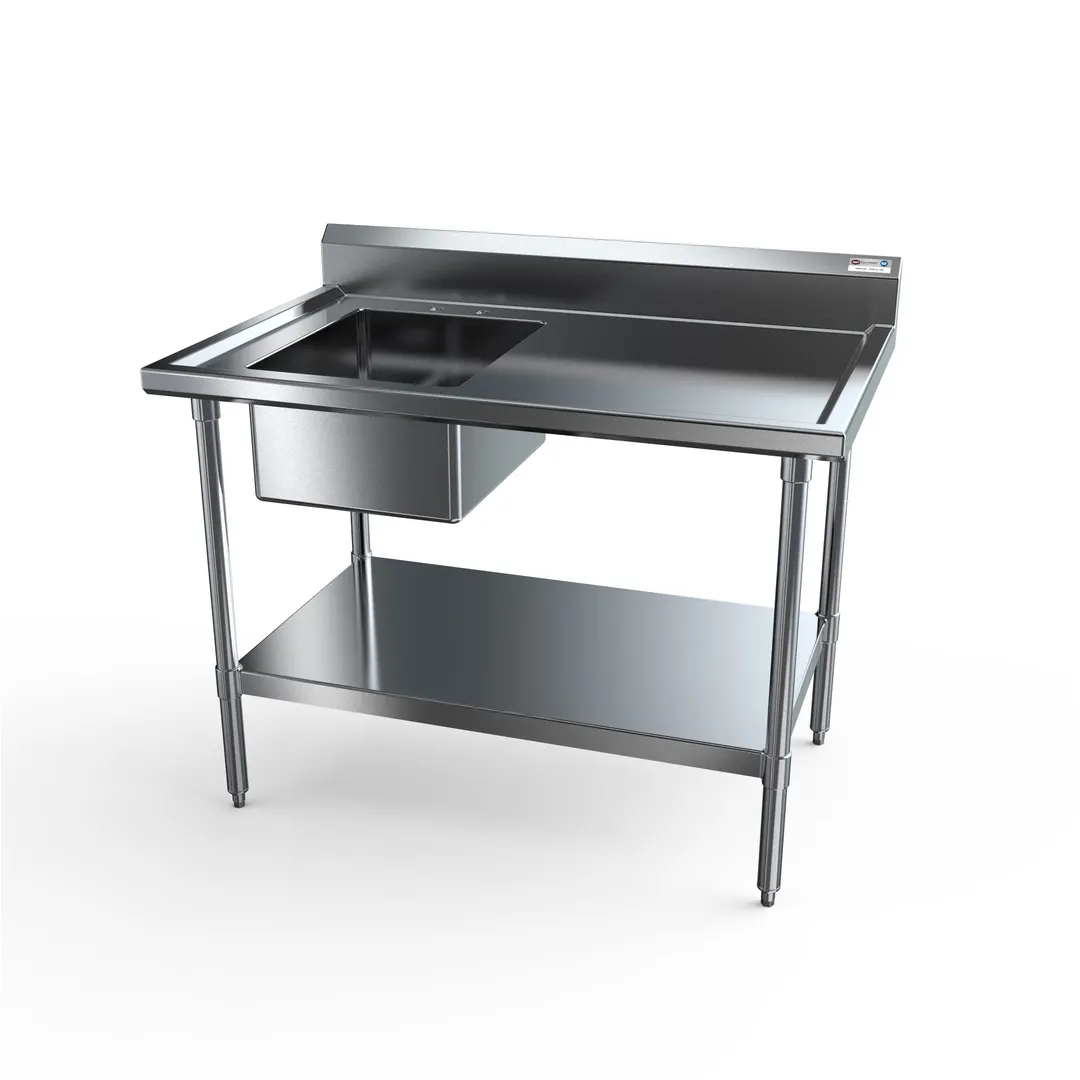 NBR Equipment PTS-1620L6 72" Premium Work Table with Prep Sink, Bowl On Left - 18 Gauge