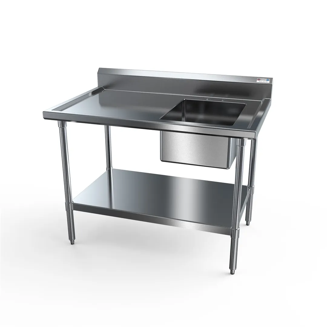 NBR Equipment PTS-1620R5 60" Premium Work Table with Prep Sink, Bowl On Right - 18 Gauge