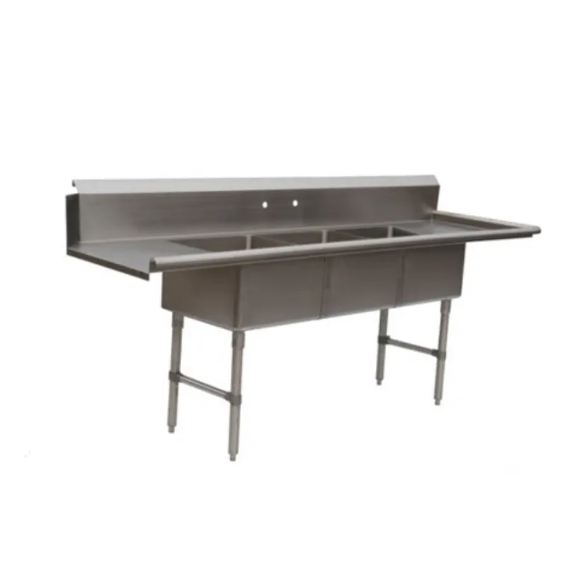 NBR Equipment SDT3-202012R20 Premium Dishtable w/ (2) 20" Drainboards, 3 Bowls, Soiled