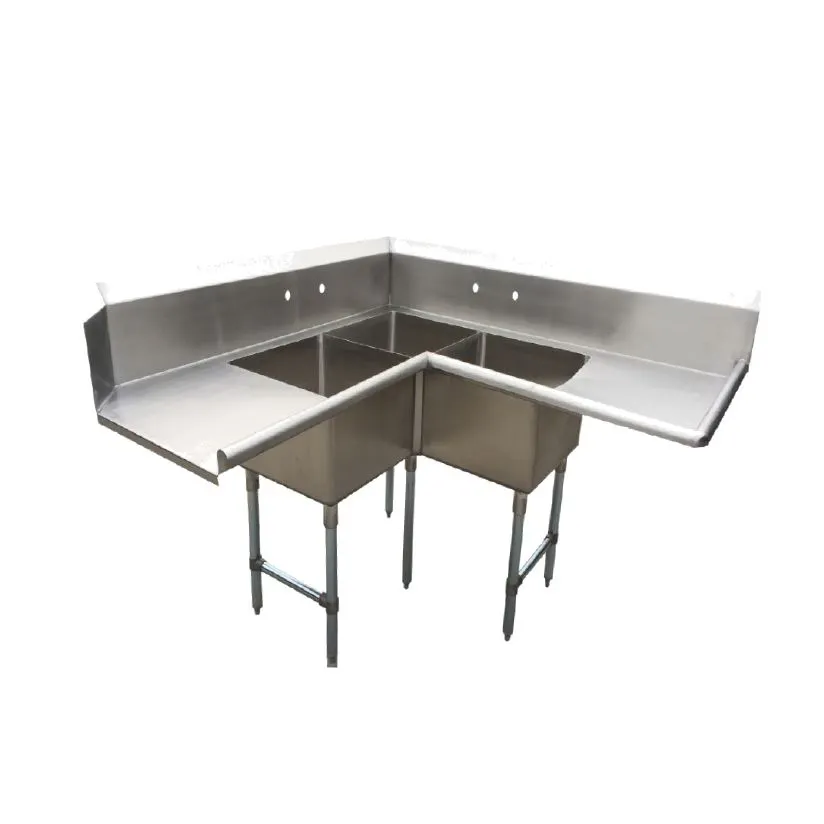 NBR Equipment SDT3C-202012R20 Economy Corner Dishtable w/ (2) 20" Drainboards, 3 Bowls