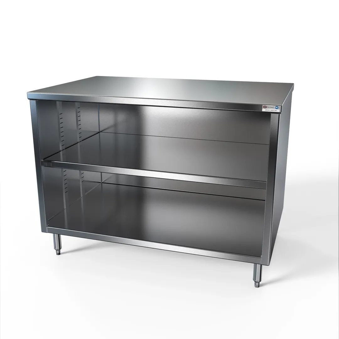 NBR Equipment TCB-4824 Premium Cabinet Base Open Front Work Table with Mid-Shelf, 48"W x 24"D
