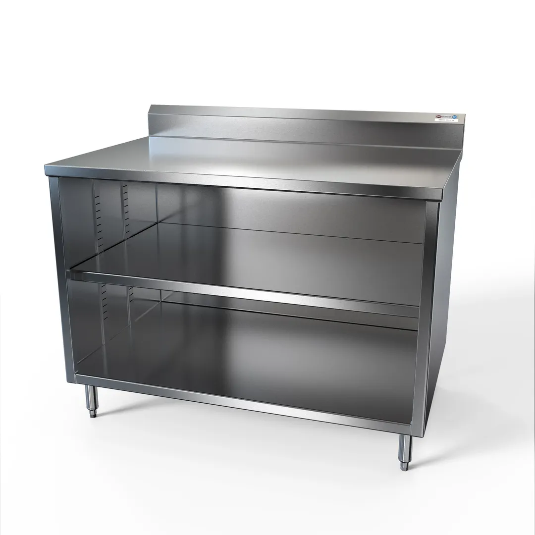NBR Equipment TCB-4830R5 Cabinet Base Open Front Work Table w/ Mid-Shelf & Backsplash, 48"W x 30"D