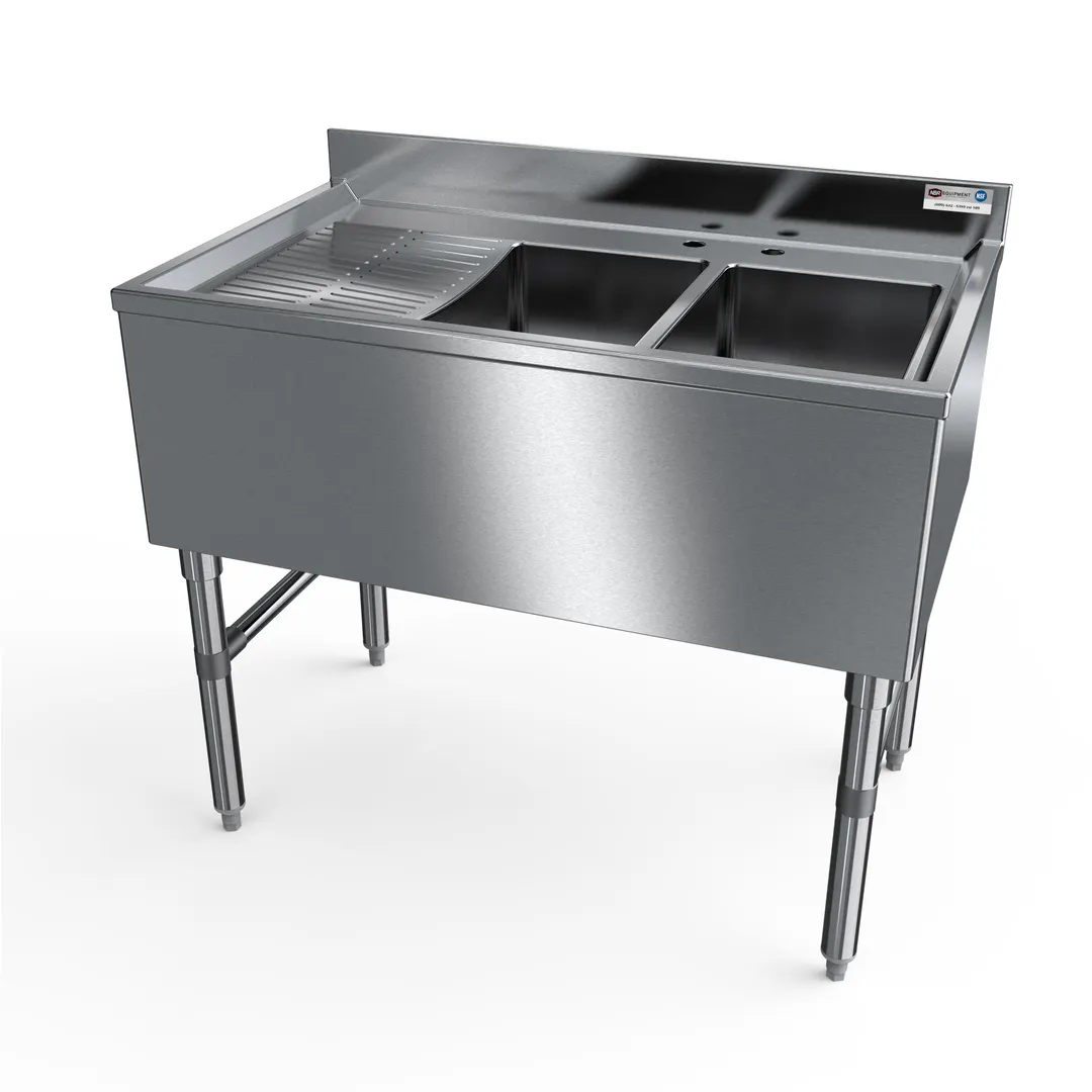 NBR Equipment UD-2-101410-36L Premium Underbar Sink Unit, 2 Compartment with Left Drainboard