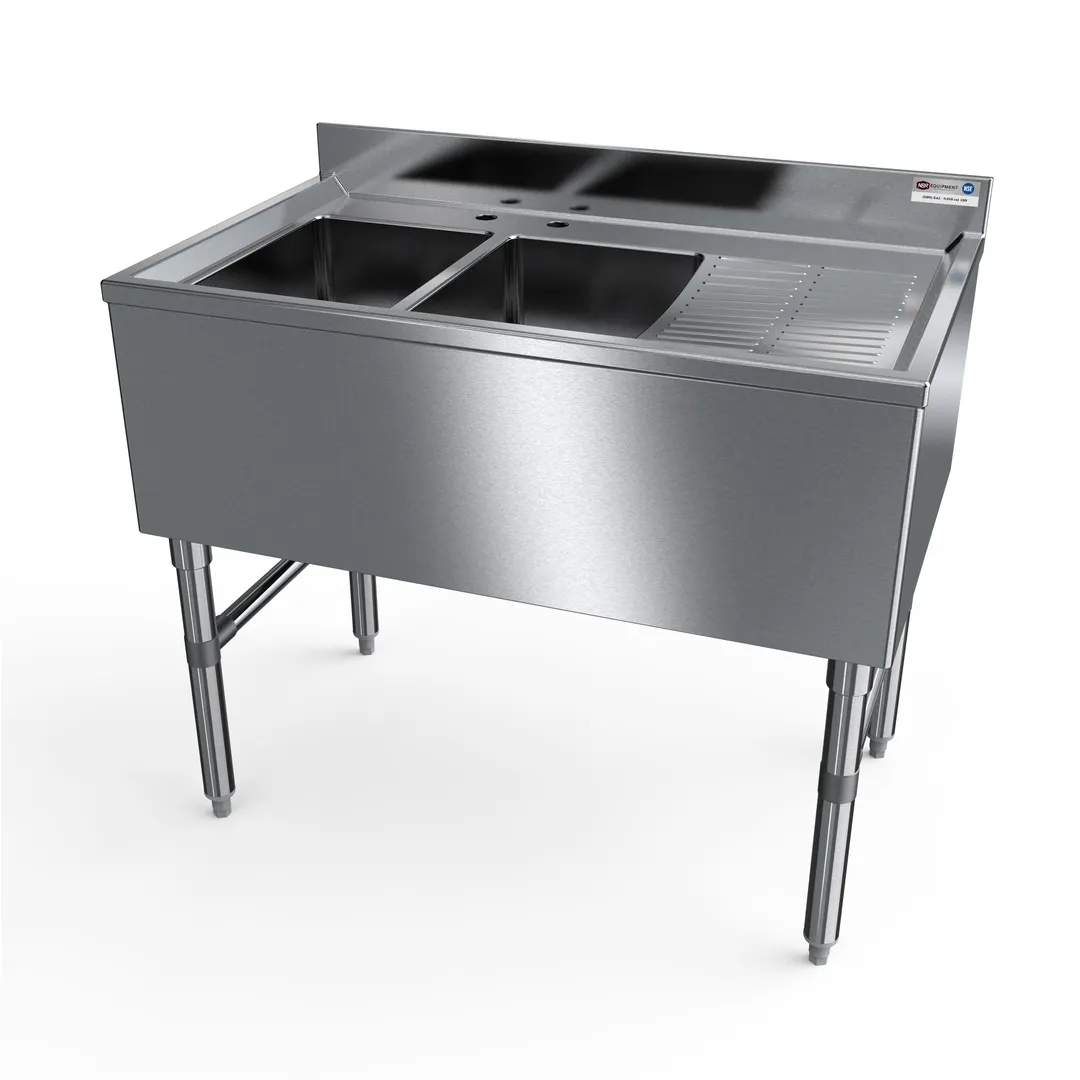 NBR Equipment UD-2-101410-36R Premium Underbar Sink Unit, 2 Compartment with Right Drainboard