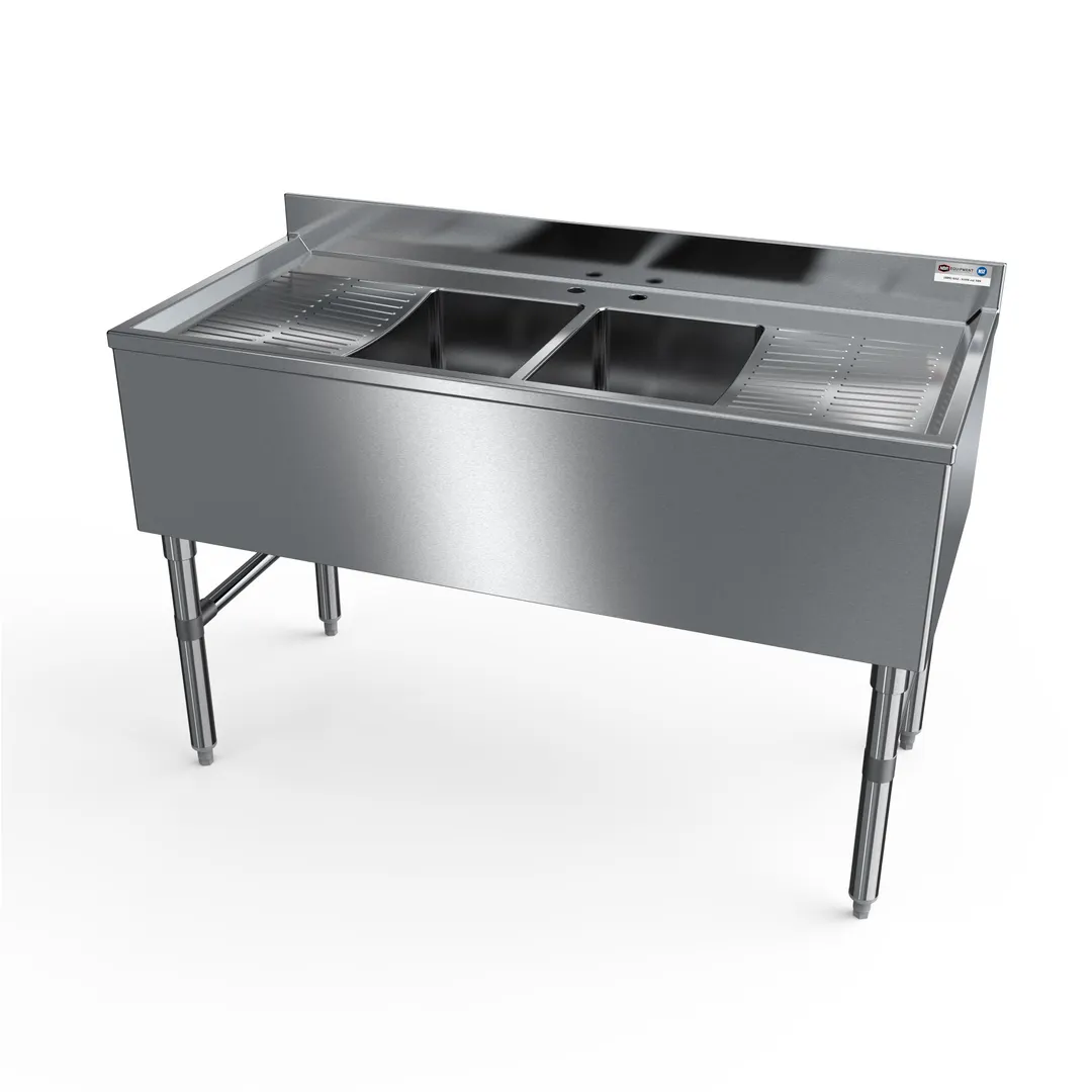 NBR Equipment UD-2-101410-48LR Premium Underbar Sink Unit, 2 Compartment with 2 Drainboards