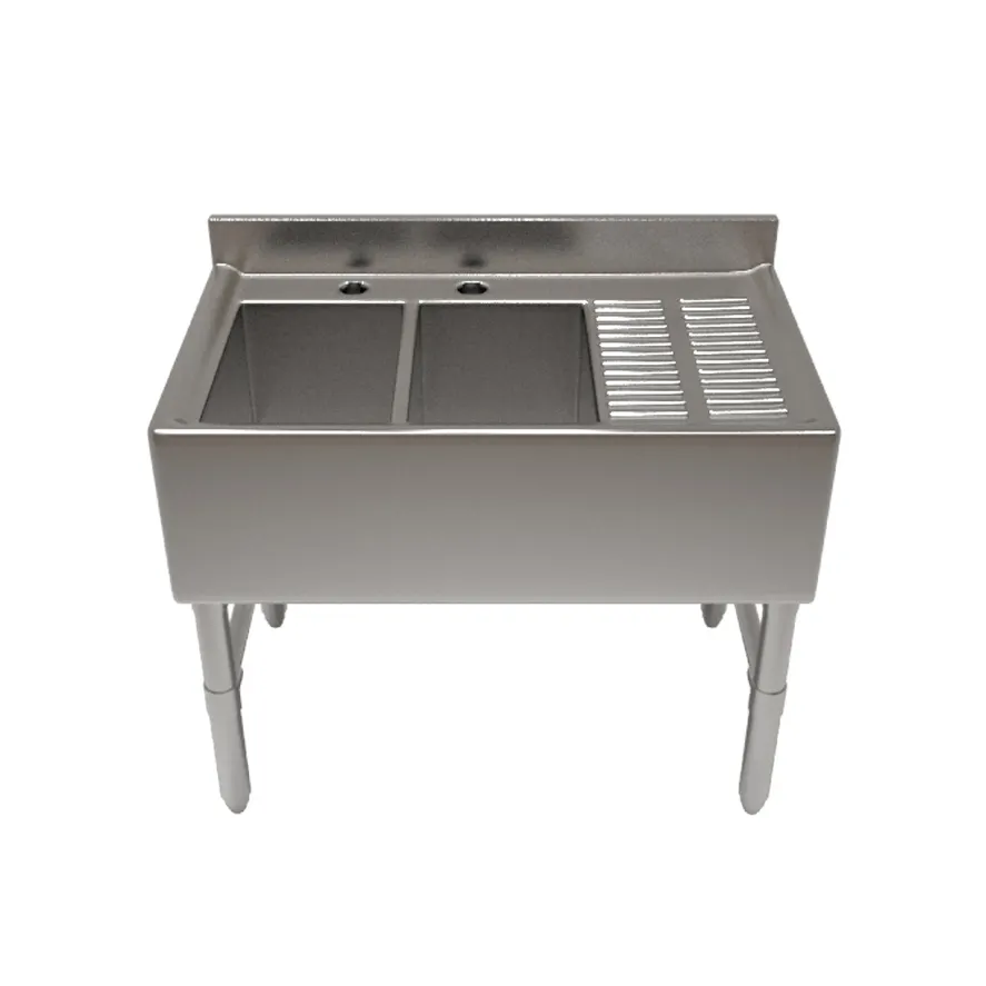 NBR Equipment UD-2-101410-48R Premium Underbar Sink Unit, 2 Compartment with Right Drainboard