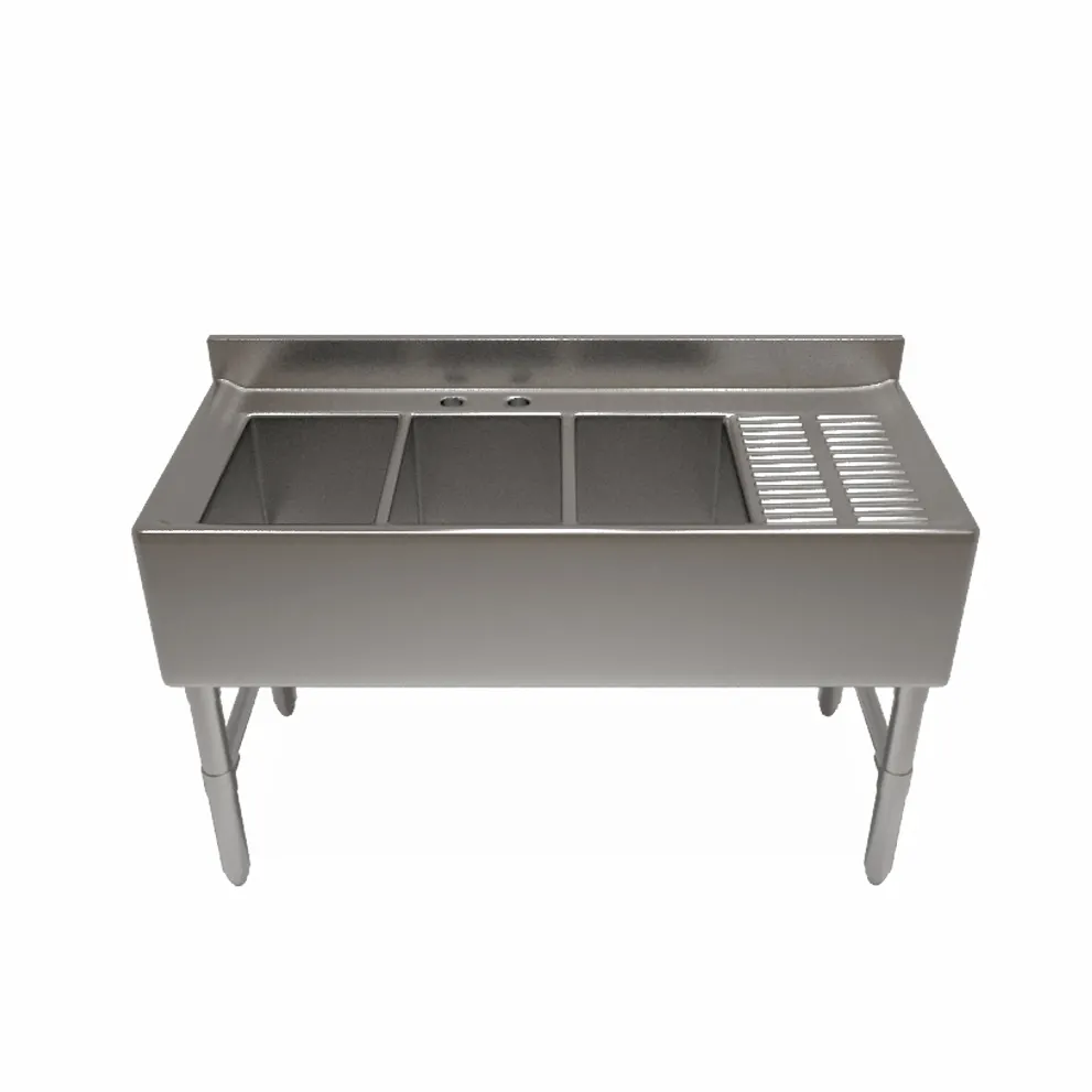 NBR Equipment UD-3-101410-48R Premium Underbar Sink Unit, 3 Compartment with Right Drainboard