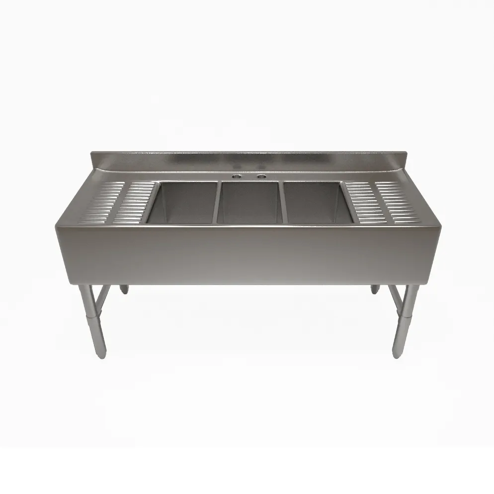 NBR Equipment UD-3-101410-84LR Premium Underbar Sink Unit, 3 Compartment with 2 Drainboards