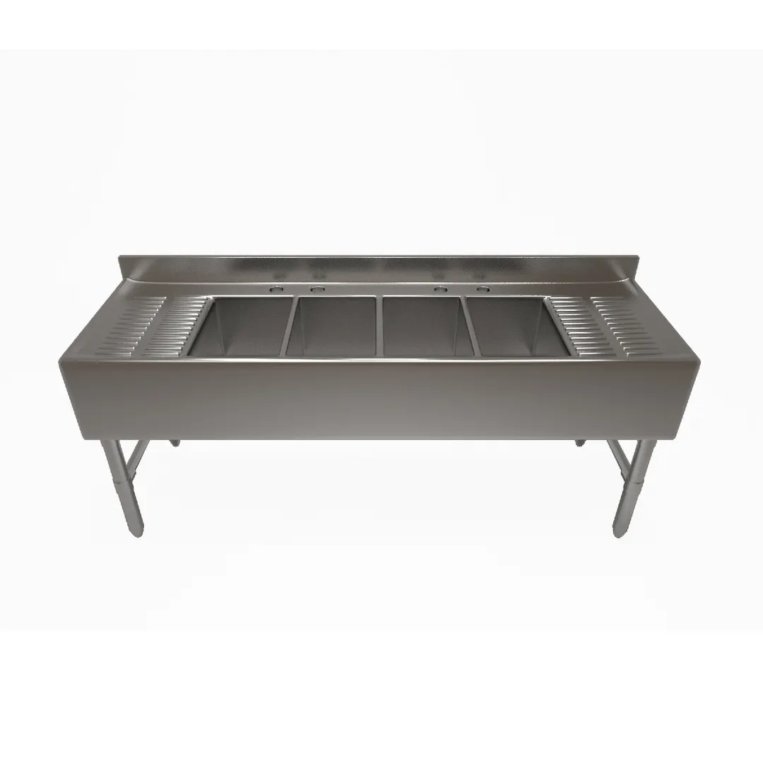 NBR Equipment UD-4-101410-84LR Premium Underbar Sink Unit, 4 Compartment with 2 Drainboards