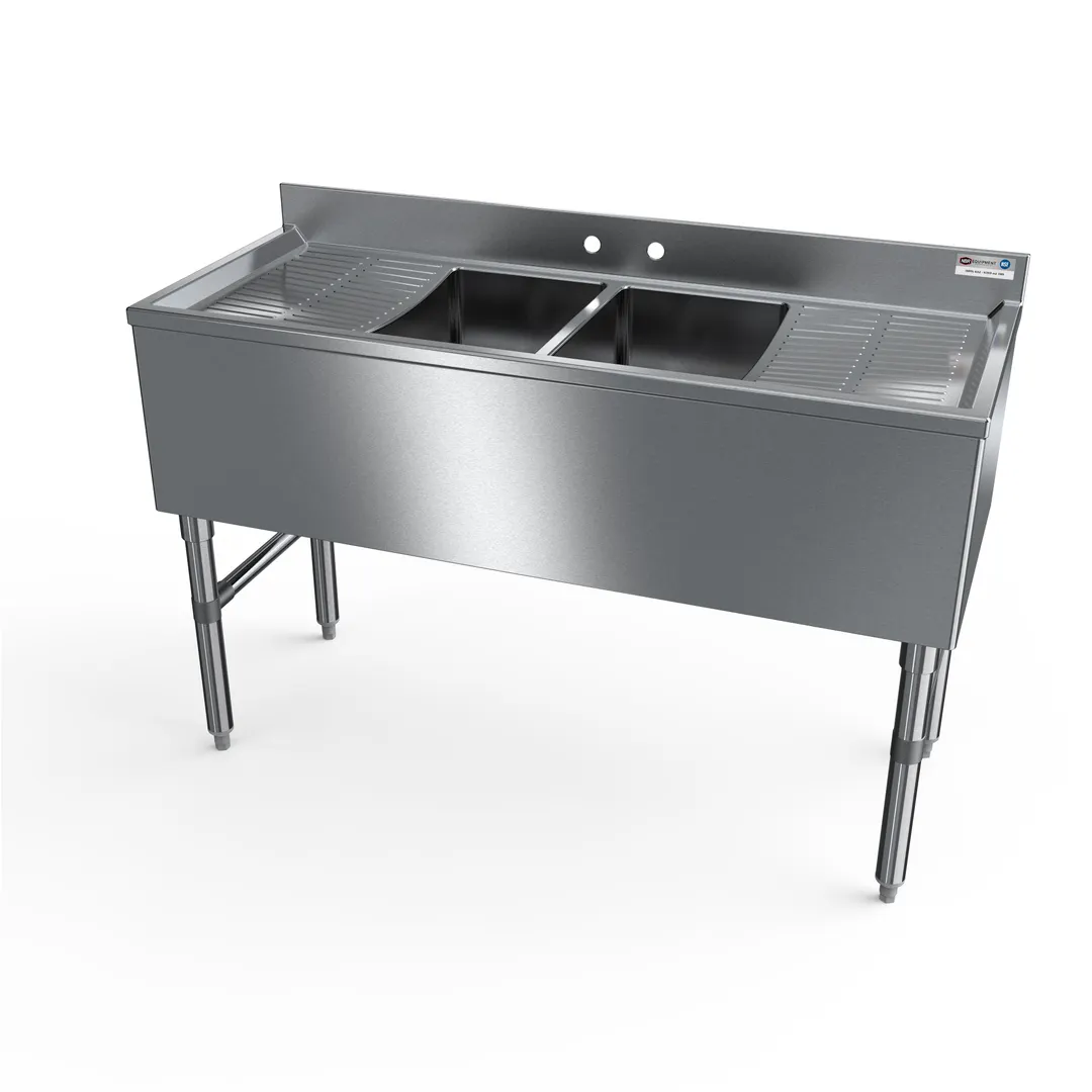 NBR Equipment UW-2-101410-48LR Premium Slim-Line Underbar Sink Unit, 2 Compartment with 2 Drainboards