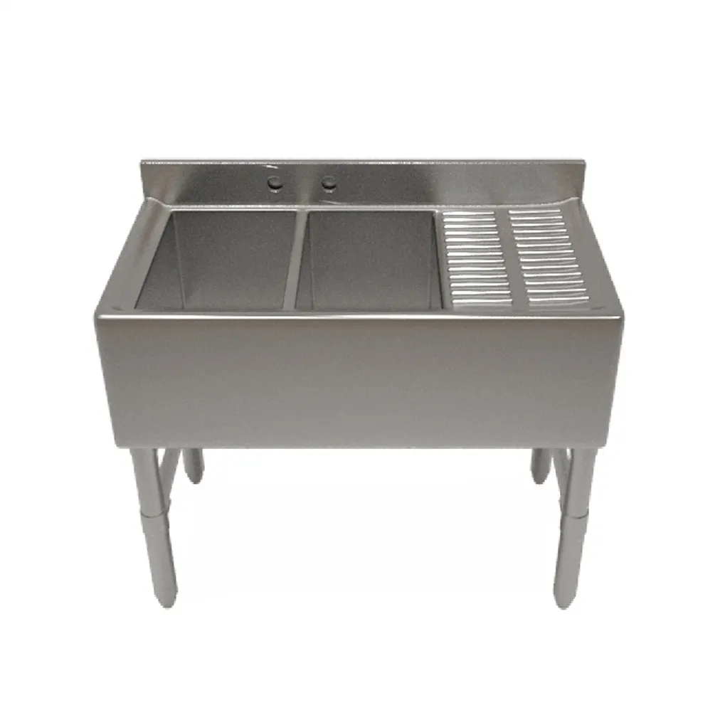 NBR Equipment UW-3-101410-60R Premium Slim-Line Underbar Sink Unit, 3 Compartment w/Right D.board