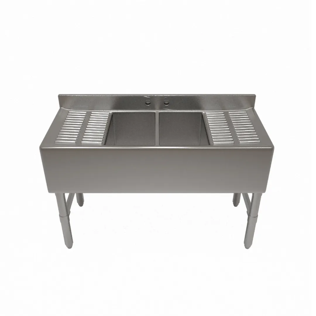 NBR Equipment UW-3-101410-84LR Premium Slim-Line Underbar Sink Unit, 3 Compartment w/ 2 Drainboards