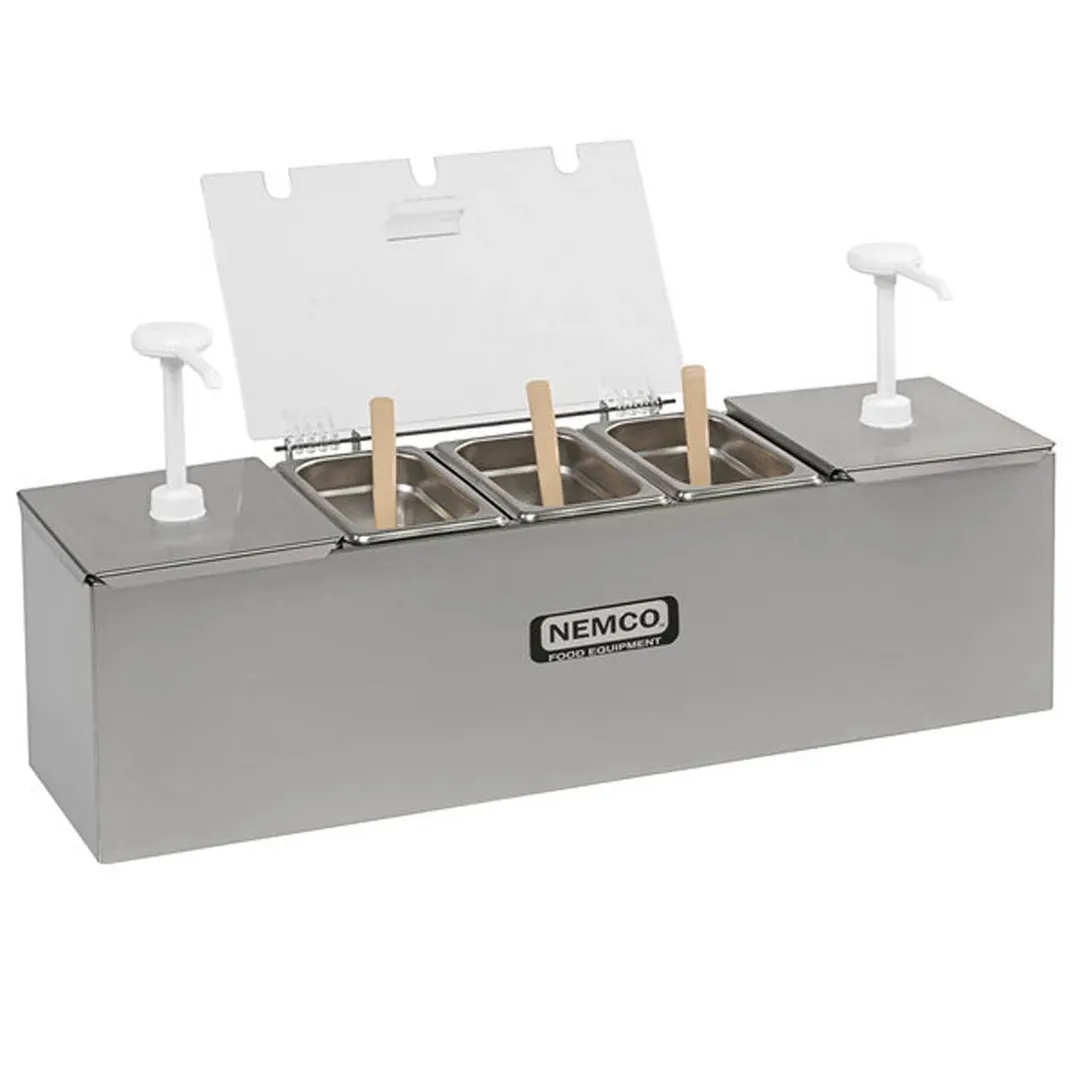 Nemco 88100-CB-3 Condiment 25.75" W x 8" D Stainless 2 × 3 Qt & 3 × 0.6 Qt Pans Dry-Well 2 Heads