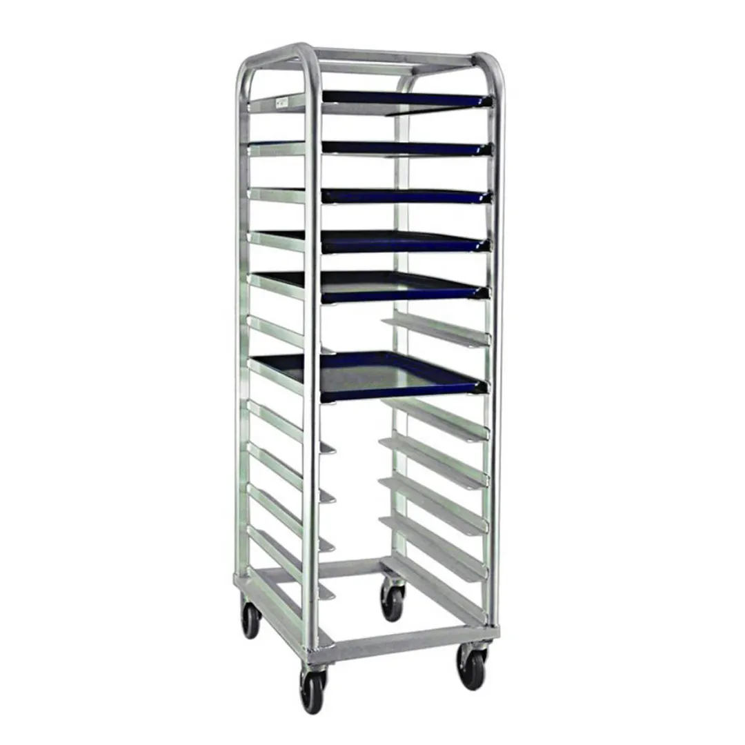 New Age 1163 12 Shelf End Load Mobile Heavy Duty Aluminum Platter Rack with 5" Bottom Load Slides