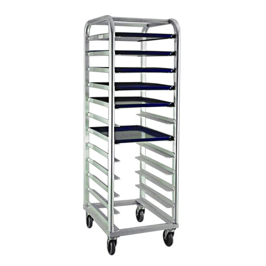New Age 1164 12 Shelf End Load Mobile Heavy Duty Aluminum Platter Rack with 5" Bottom Load Slides