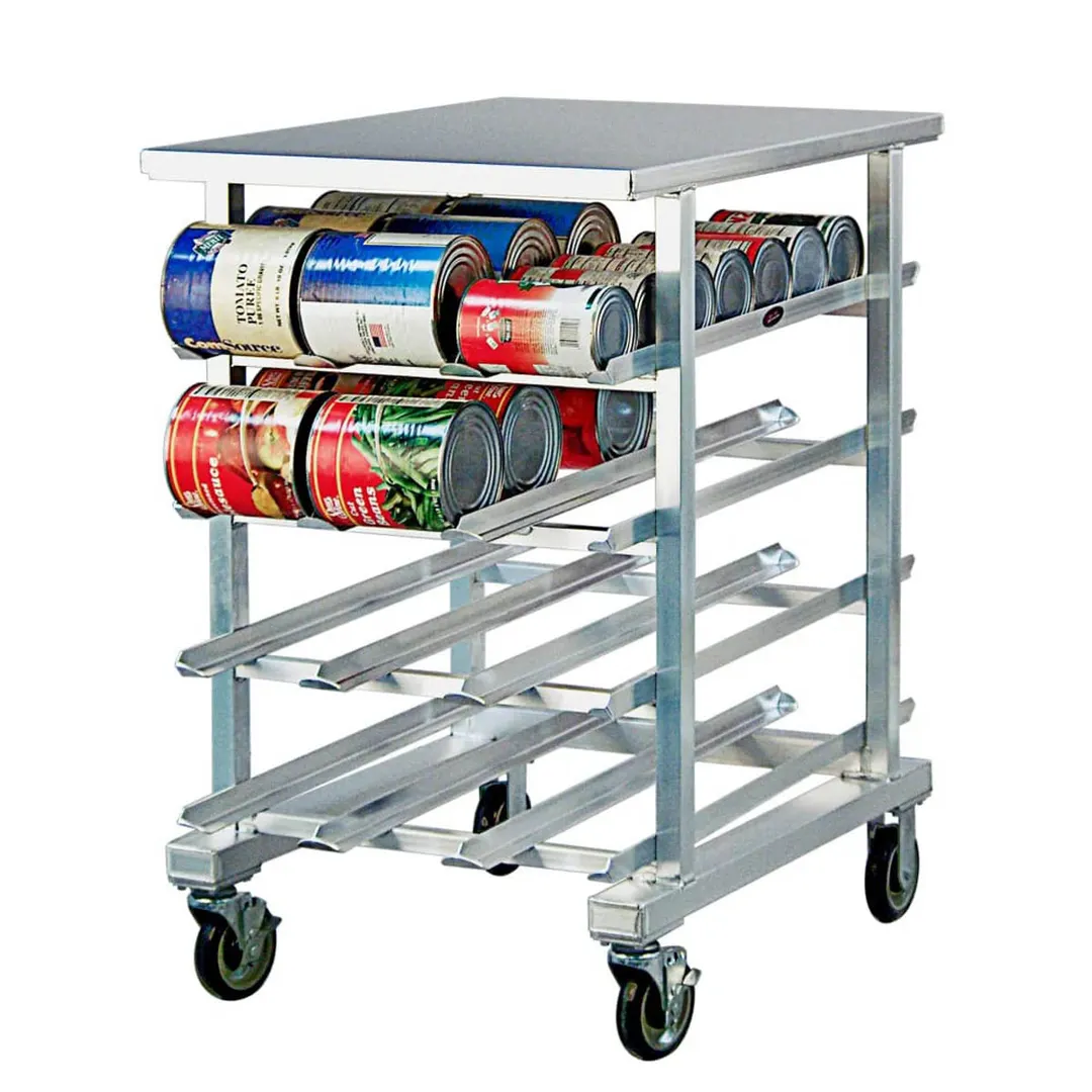 New Age 1226 Aluminum Mobile Can Storage Rack with 72 #10 Cans Capacity and Aluminum Top