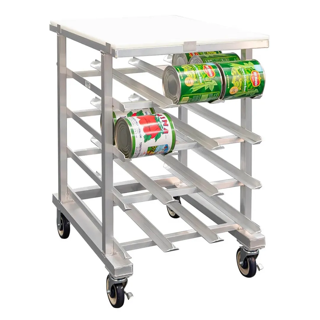 New Age 1227 Aluminum Mobile Can Storage Rack w/ 72 #10 Cans Capacity and Poly Top