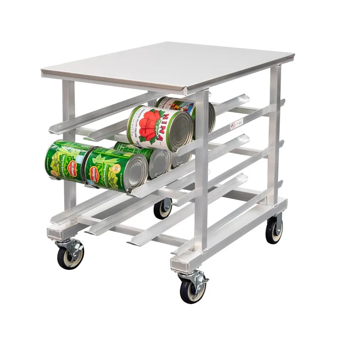 New Age 1235 Aluminum Mobile Can Storage Rack with 54 #10 Cans Capacity and Stainless Top
