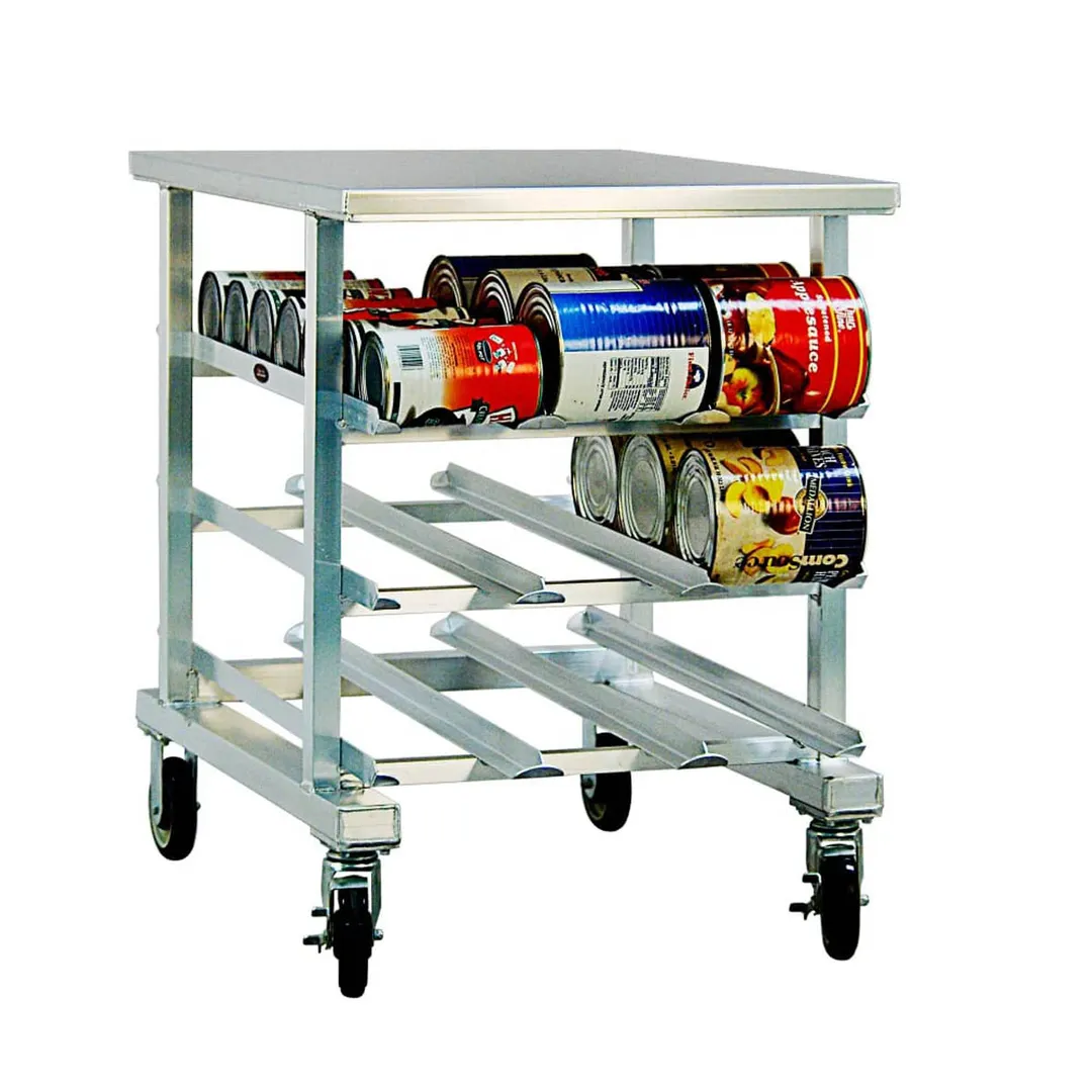 New Age 1236 Aluminum Mobile Can Storage Rack with 54 #10 Cans Capacity and Aluminum Top