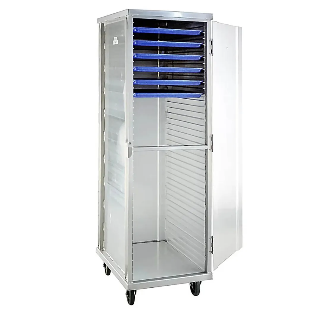 New Age 1290A 40 Pan Aluminum Mobile End Load Enclosed Sheet Pan Rack w/ 1 1/2" Bottom Load Slides