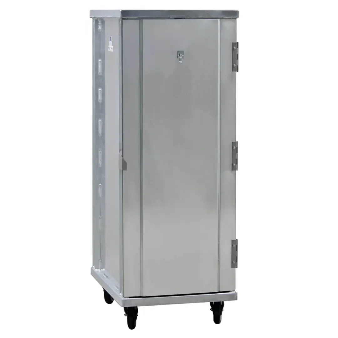 New Age 1293 32 Pan Aluminum Mobile End Load Enclosed Sheet Pan Rack w/ 1 1/2" Bottom Load Slides