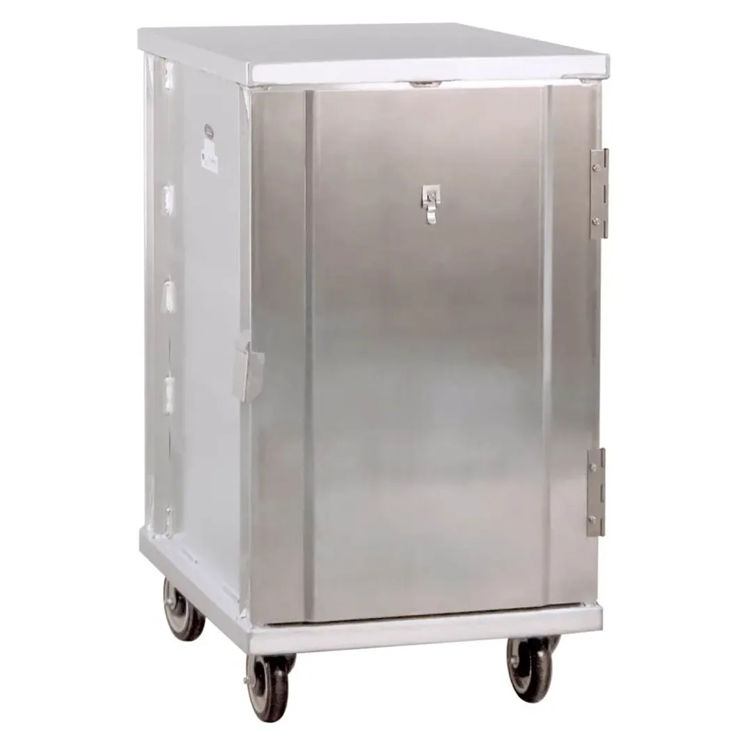 New Age 1296 20 Pan Aluminum Mobile End Load Enclosed Sheet Pan Rack w/ 1 1/2" Bottom Load Slides