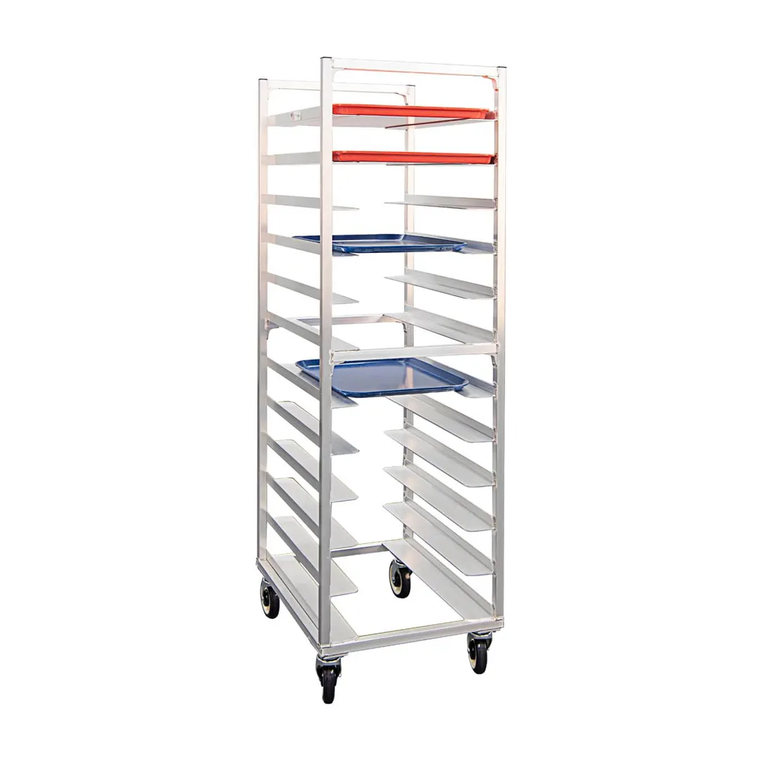 New Age 1305 12 Pan End Load Aluminum Universal Bun / Sheet Pan Rack w/ 5" Bottom Load Slides