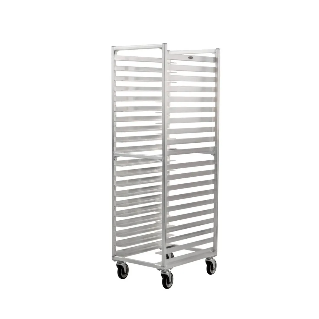 New Age 1306 20 Pan End Load Aluminum Universal Bun / Sheet Pan Rack w/ 5" Bottom Load Slides