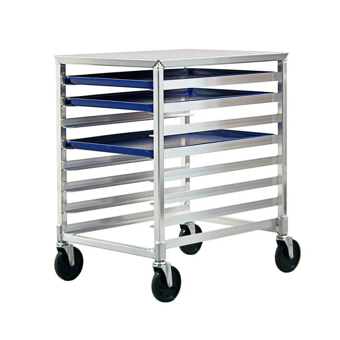 New Age 1313 8 Pan Undercounter End Load Aluminum Bun / Sheet Pan Rack with Work Top