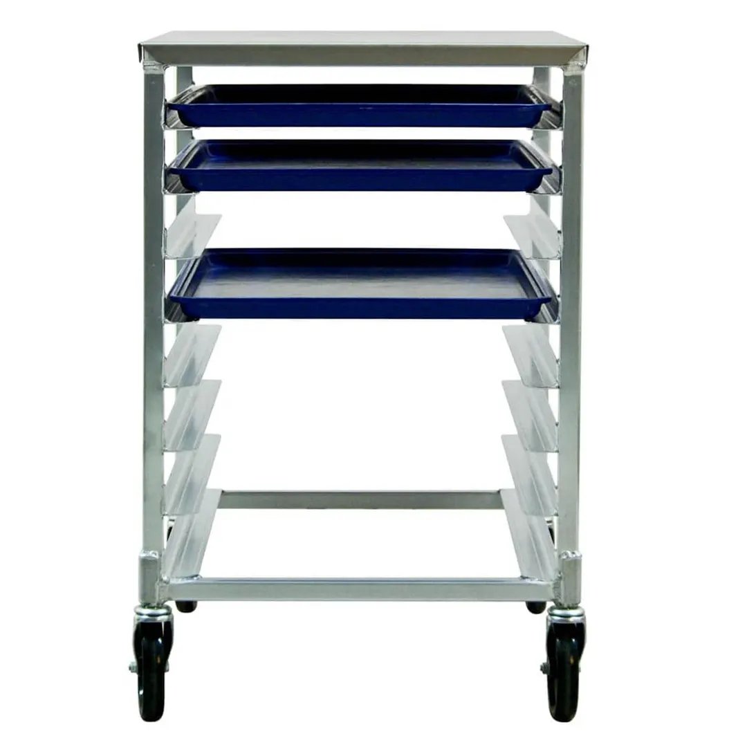 New Age 1313 8 Pan Undercounter End Load Aluminum Bun / Sheet Pan Rack with Work Top