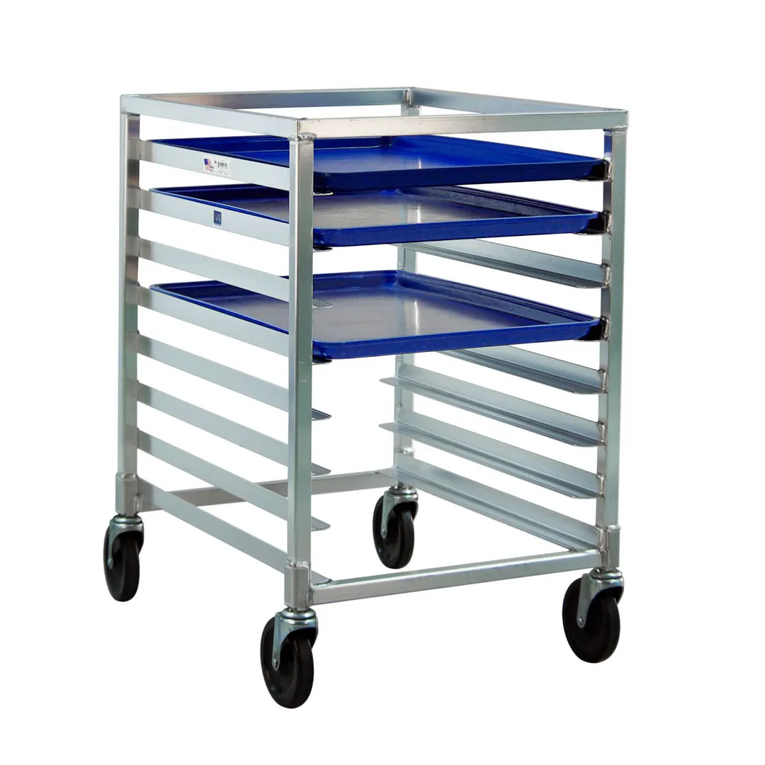 New Age 1314 8 Pan Undercounter End Load Aluminum Bun / Sheet Pan Rack with Open Sides