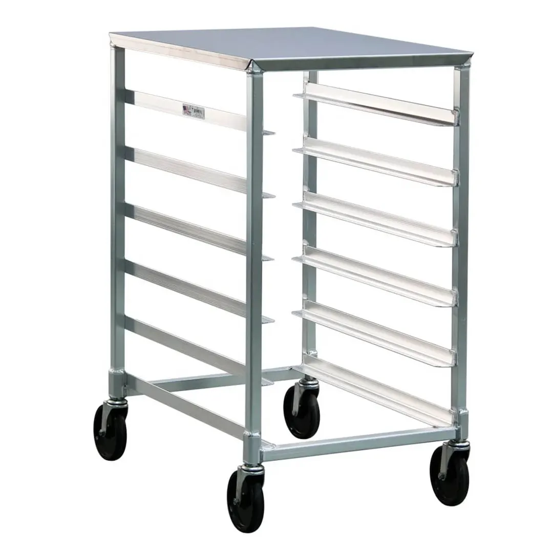 New Age 1321 6 Pan Half-Size End Load Aluminum Bun / Sheet Pan Rack with Work Top